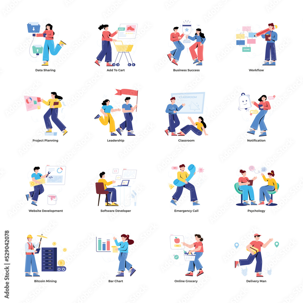 Collection of Business Management Flat Illustrations 

