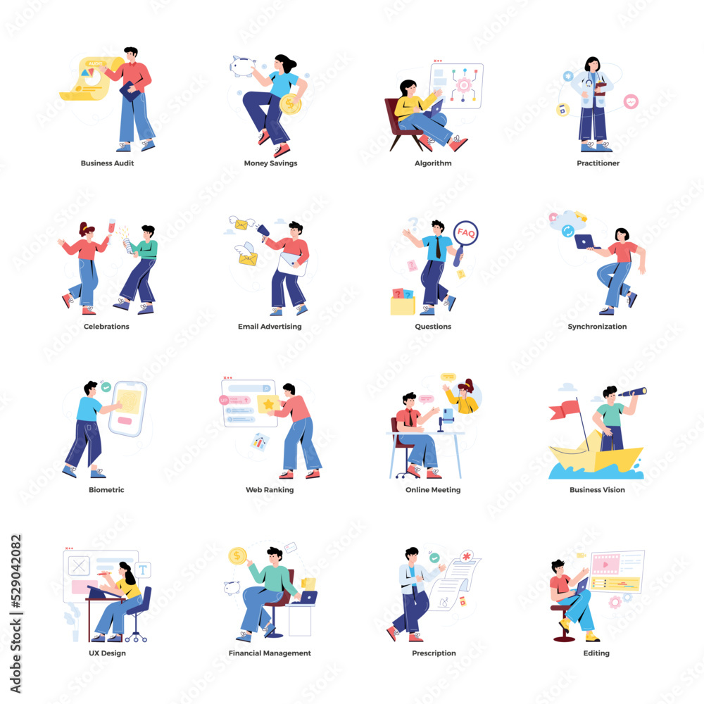 Collection of Social Activities Flat Illustrations 

