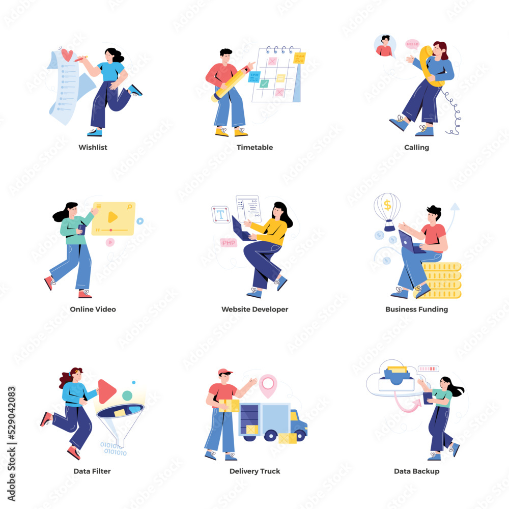 Pack of Activities Flat Illustrations 

