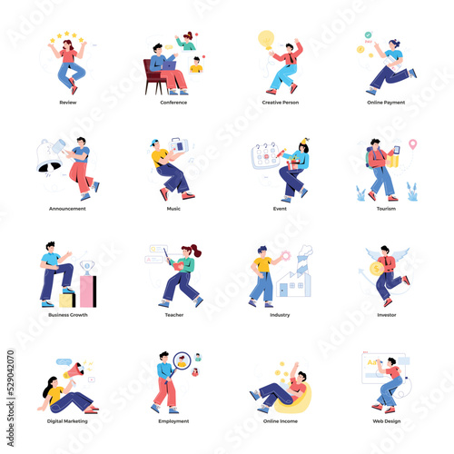 Set of Working Flat Illustrations   