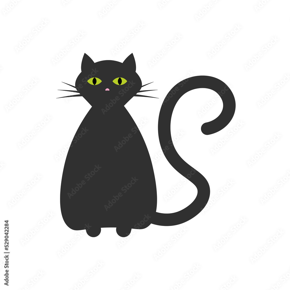 Black cat with green eyes for Halloween design. Black cat with green eyes for Halloween design.