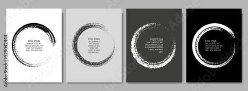 Vector illustration. Quote frames set. Isolated text box. Circle frame. Black and white hand drawn backgrounds. Vintage style. Rounded ink brush stroke. Design for poster, magazine, book cover, flyer