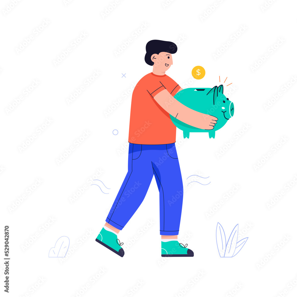 Fototapeta premium A female traveller doing vlogging, flat vector 