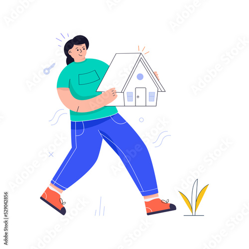 Girl with home, flat illustration of real estate