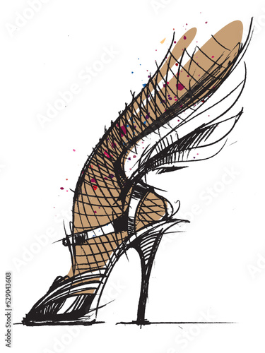 High heels. Female leg in stockings on high heel. Women's fashion. Sandals with wings