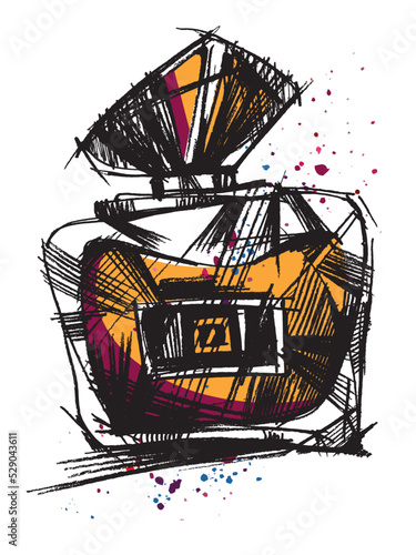 Perfume bottle concept. Designer perfumes. Sketch of a jar. Glass vessel. Fashion design