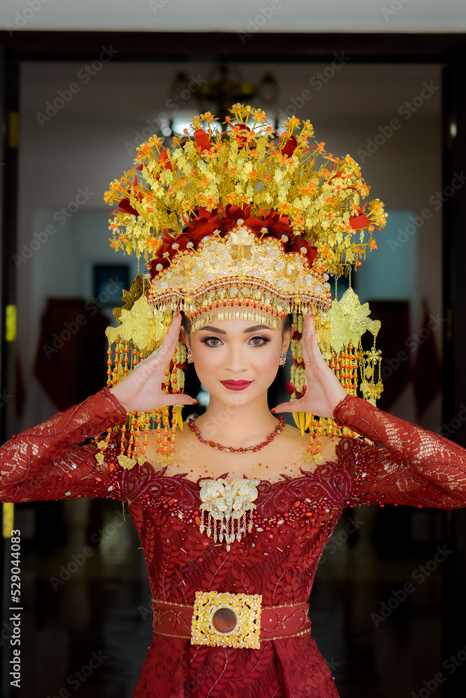 Portrait of beautiful Bride in bright traditional costume