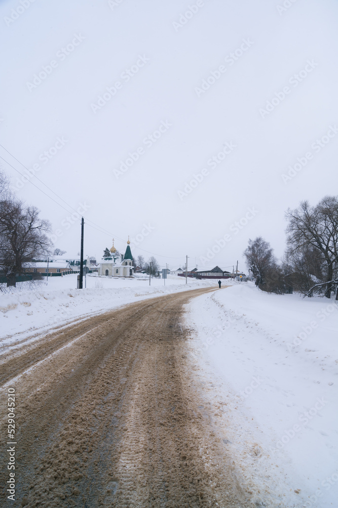 winter road in the snow in the countryside