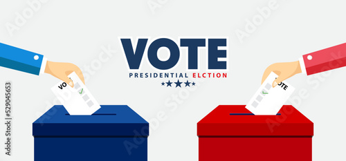 Presidential US Election Banner.Political parties. Elephant & donkey. USA flag theme. Vote America.