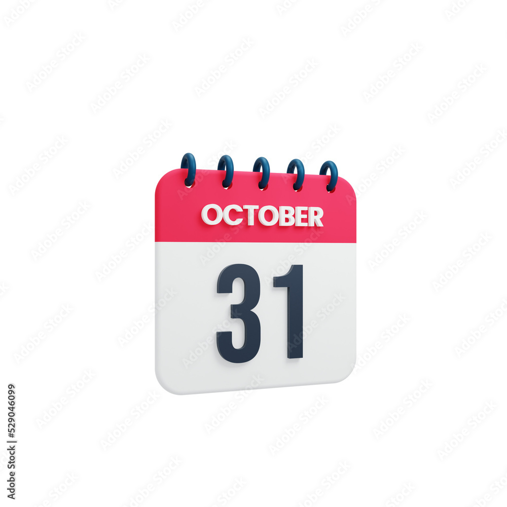October Realistic Calendar Icon 3D Rendered October 31 October Realistic Calendar Icon 3D Rendered October 31
