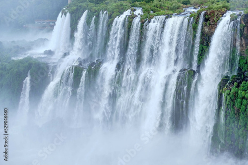 Iguazu waterfalls panoramic scenic view rainy weather 