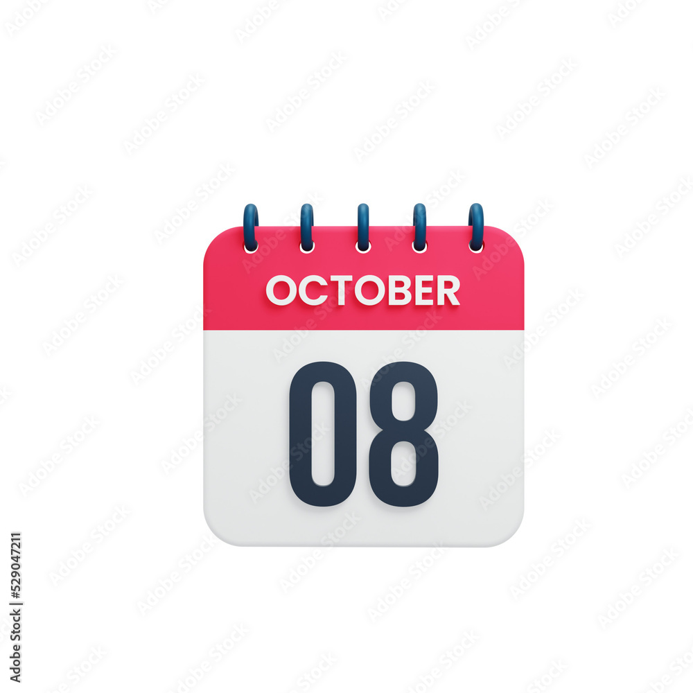 October Realistic Calendar Icon 3D Rendered October 08 October Realistic Calendar Icon 3D Rendered October 08