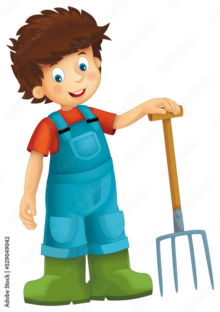 Cartoon farm character happy farmer man isolated - illustration for children Cartoon farm character happy farmer man isolated - illustration for children