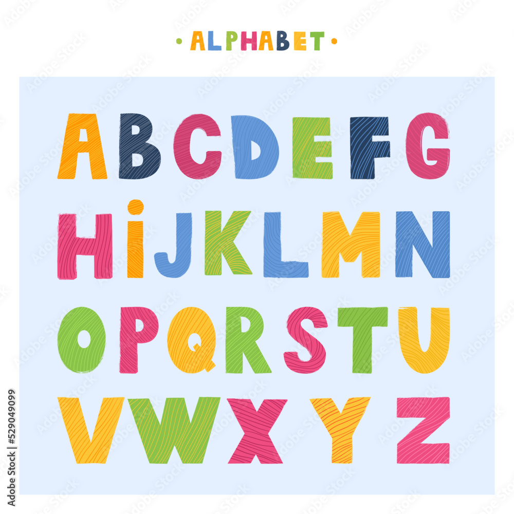 Childrens bright striped alphabet. letters for design and print