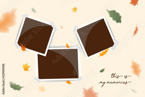 template polaroid photography background for design with leaves autumn