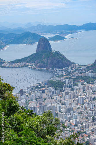 Rio de Janeiro, Brazil. Suggar Loaf and Botafogo beach viewed from Corcovado 