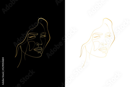 Fashion lineart portrait of young woman, isolated vector illustration. Abstract face vector. Gold Line Set	