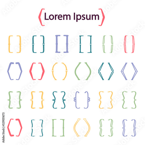 Vector illustration of colorful curly braces isolated on white background in flat style