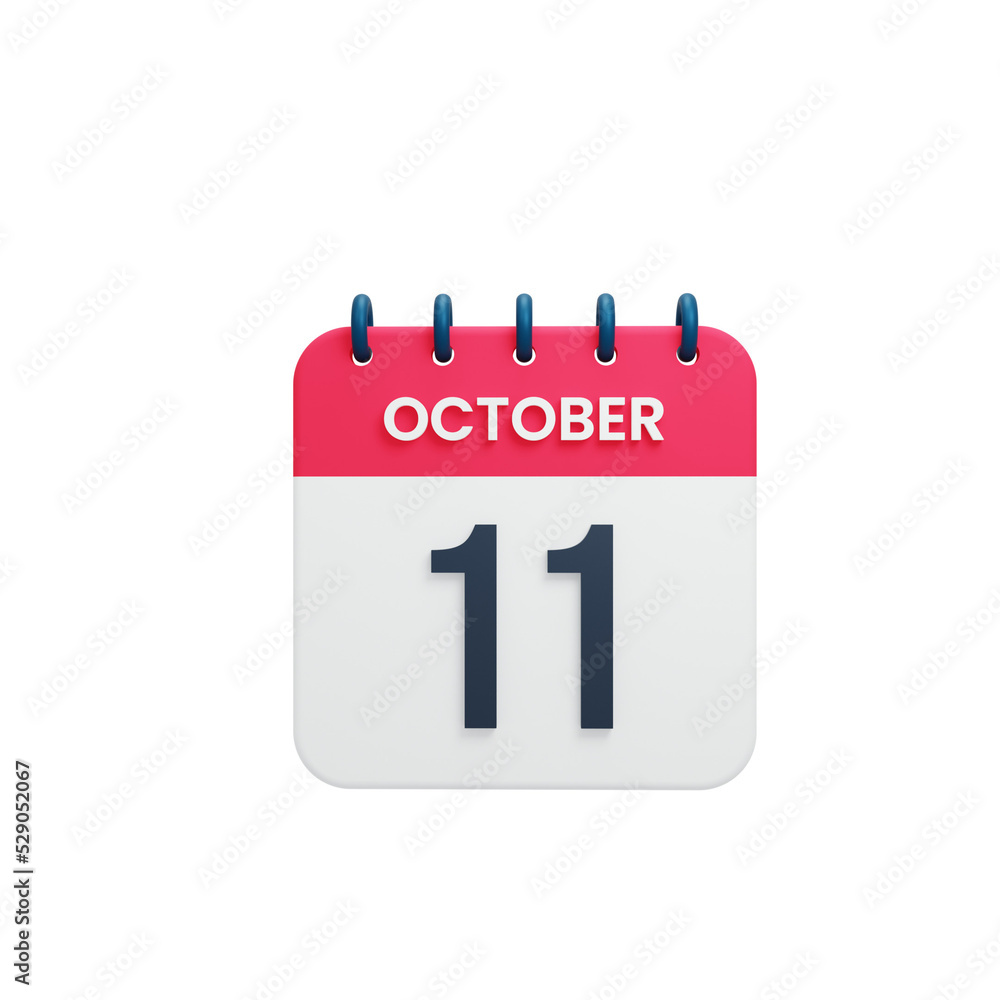 October Realistic Calendar Icon 3D Rendered October 11 October Realistic Calendar Icon 3D Rendered October 11
