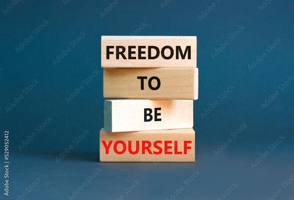 Freedom to be yourself symbol. Concept words Freedom to be yourself on wooden blocks on a beautiful grey table grey background. Business, psychological freedom to be yourself concept. Freedom to be yourself symbol. Concept words Freedom to be yourself on wooden blocks on a beautiful grey table grey background. Business, psychological freedom to be yourself concept.