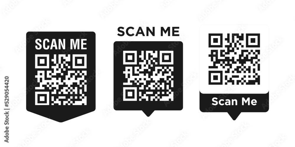 Set of QR code sticker vector - Quick Response Code, Inscription scan me, Qr code for smartphone, payment, mobile app scan, QR code collection