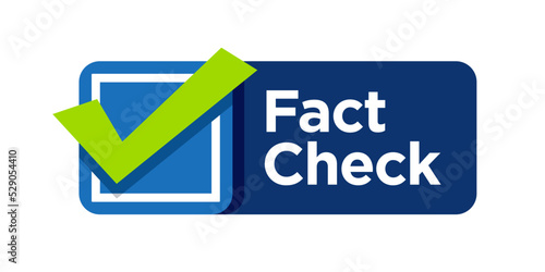 fact check vector design. checkmark on box with blue background. 