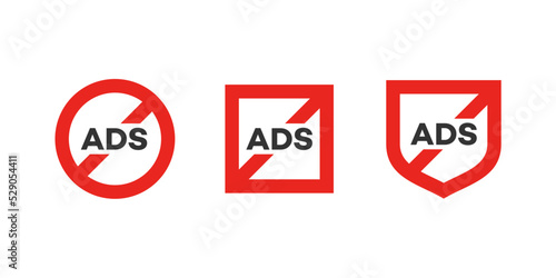 No ads for promotion design. Vector logo. Banner for concept design. Sale vector illustration. Internet advertisement. free ad blocker flat style trend modern ban logo 