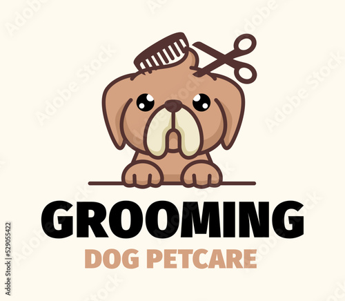 Dog or pet grooming and washing logo design template. Pet Care salon sign. Vector illustration.