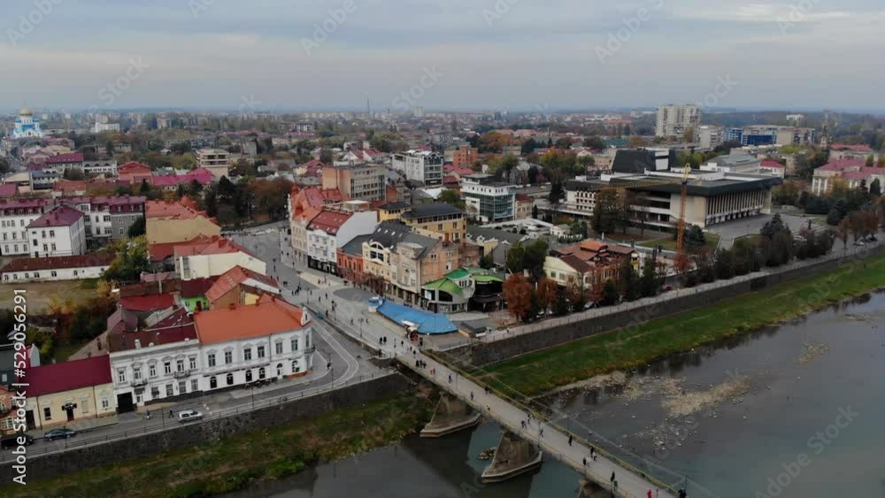 18 September 2020 Uzhhoroh Zakarpatyya Ukraine. Uzhgorod, a European city located in Transcarpathia Ukraine, viewed from the town's old part view near the Uzh river 18 September 2020 Uzhhoroh Zakarpatyya Ukraine. Uzhgorod, a European city located in Transcarpathia Ukraine, viewed from the town's old part view near the Uzh river