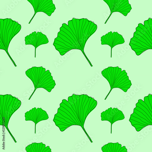 Herbal plant ginkgo seamless pattern. Floral ginkgo herbal seamless pattern for print, green background. Vector illustration.