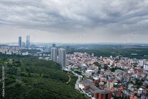 Panorama of the city of Istanbul in the Maslak district. View from a high-rise building. View of the city from above