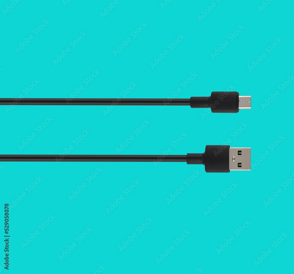 Fototapeta premium cable with USB and micro USB connector, isolated on a blue background