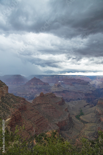 View from the South Rim and storm clouds over the Grand Canyon National Park, Arizona, USA