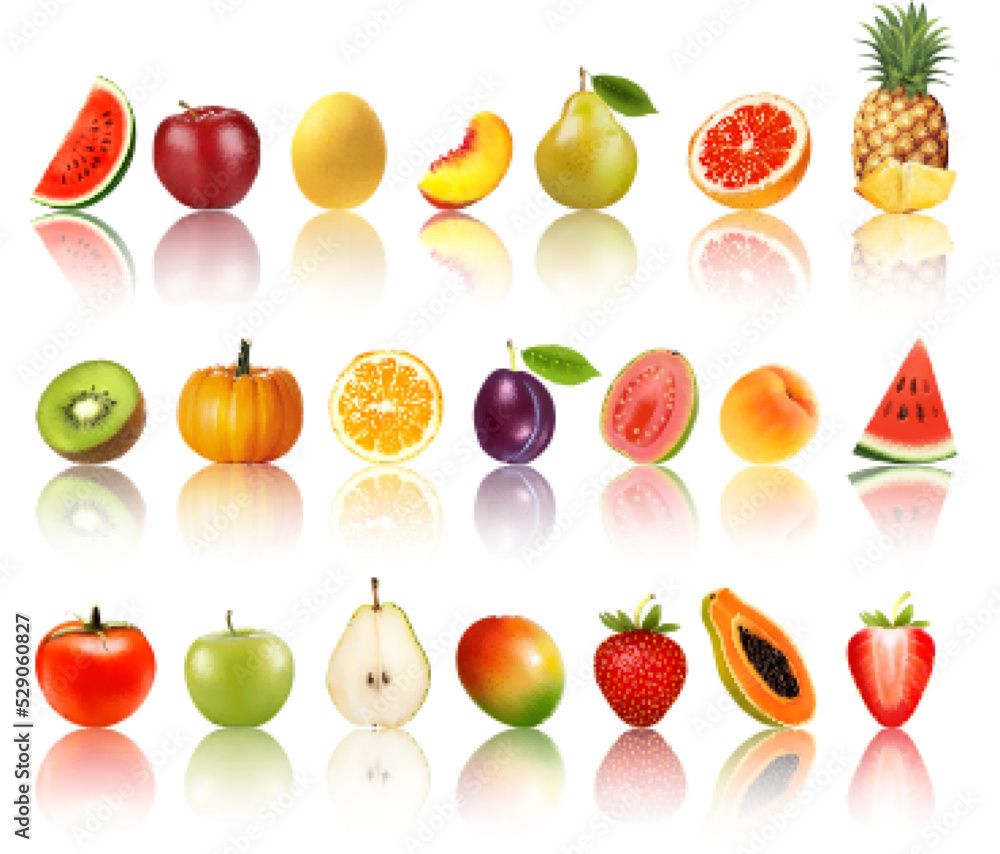 Set of fresh fruits and vegetables. Watermelon, honey melon, peach, pear, grapefruit, kiwi, pumpkin, orange, plum, apple, grapefruit, kiwi, strawberry, papaya, mango, guava. Icons. Vector Set of fresh fruits and vegetables. Watermelon, honey melon, peach, pear, grapefruit, kiwi, pumpkin, orange, plum, apple, grapefruit, kiwi, strawberry, papaya, mango, guava. Icons. Vector