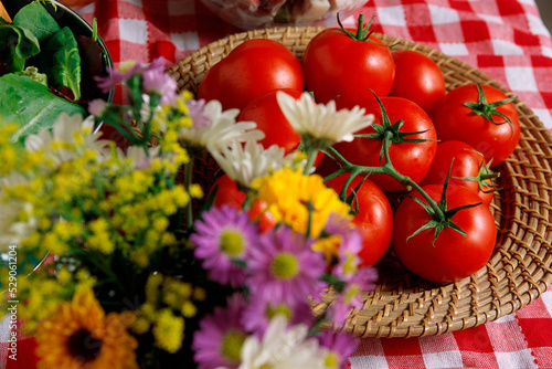 Tomatoes in a basket photo