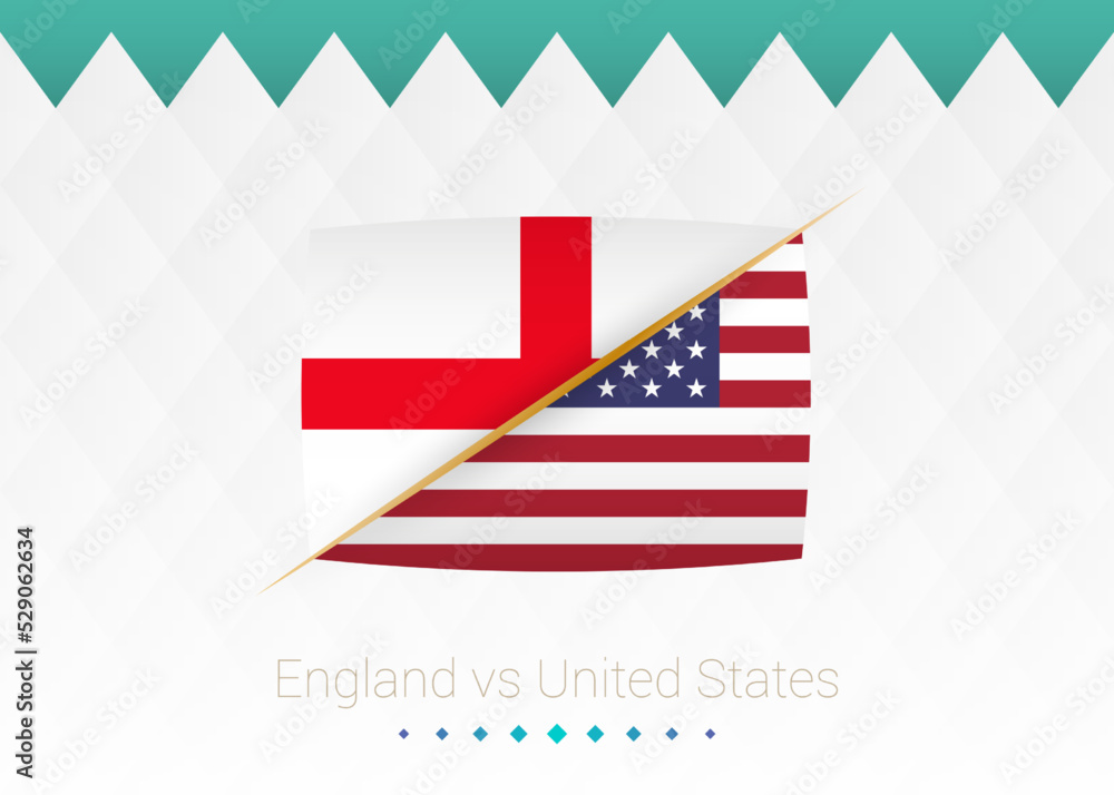 National football team England vs United States. Soccer 2022 match versus icon.