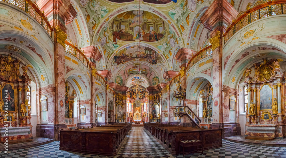 The picturesque Rein Abbey church interior, founded in 1129, the oldest Cistercian abbey in the world, located in Rein near Graz, Steiermark, Austria