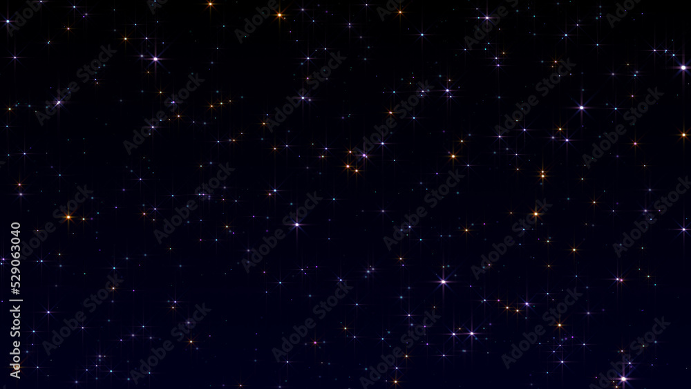 stars in the night, fairy shiny and glowing stars on dark background