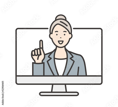 オンラインセミナー　PCと若い女性講師