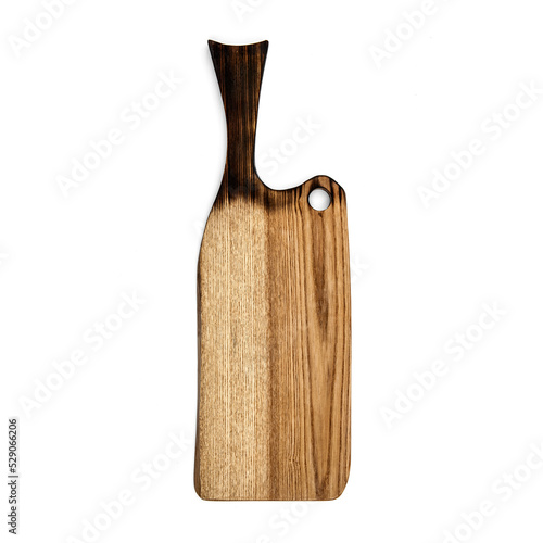 wooden cutting board isolated on white background, top view