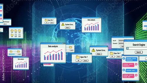 Dialogs of software and communication network concept.