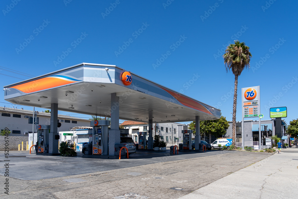 Los Angeles, CA, USA July 6, 2022 A 76 gas station is shown in Los