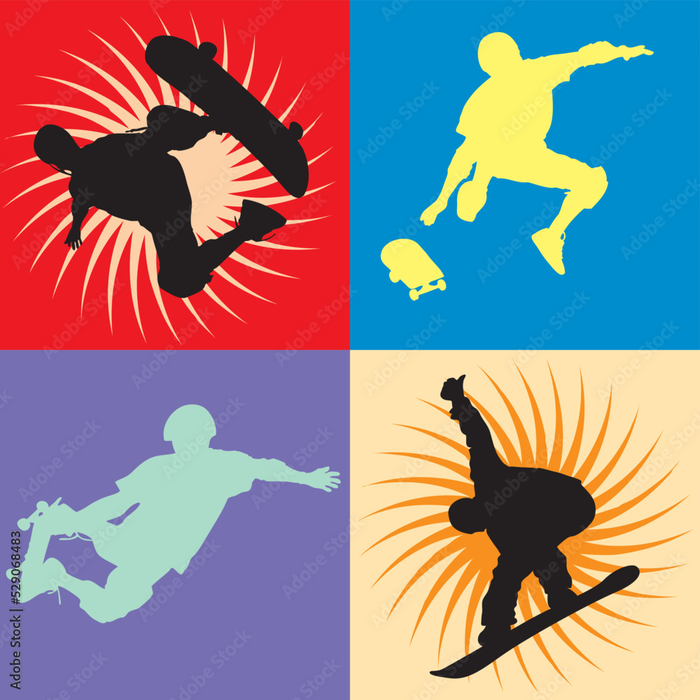 Vector illustration, silhouette boy with skateboard Vector illustration, silhouette boy with skateboard