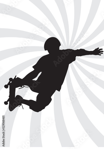 Vector illustration, silhouette boy with skateboard