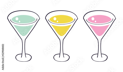 Martini vermouth cocktail glass set isolated vector illustration