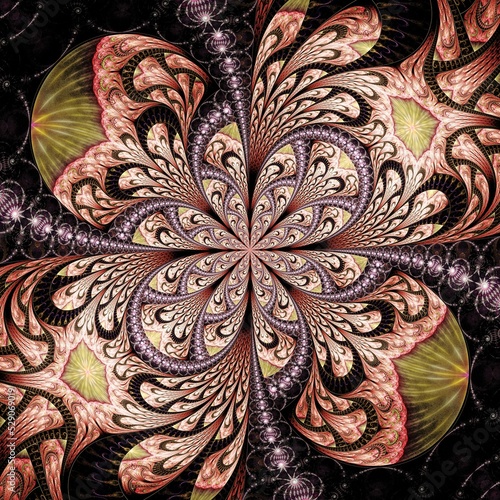 Symmetrical fractal flower, digital artwork for creative graphic