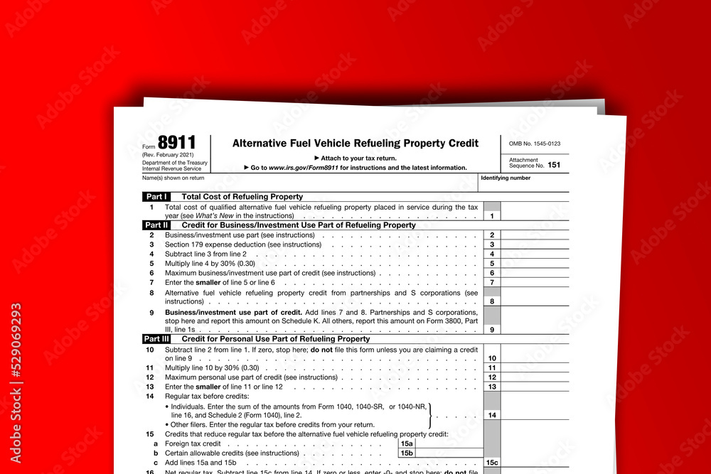 Fototapeta premium Form 8911 documentation published IRS USA 44198. American tax document on colored
