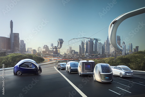 Intelligent Vehicles Cars Communicating Ai Logistic Autonomous Delivery. High quality illustration © 2rogan