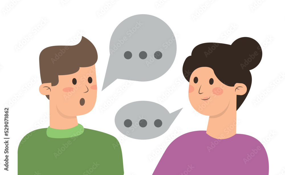 Illustration of people talking on white background. Dialogue between man and woman Illustration of people talking on white background. Dialogue between man and woman