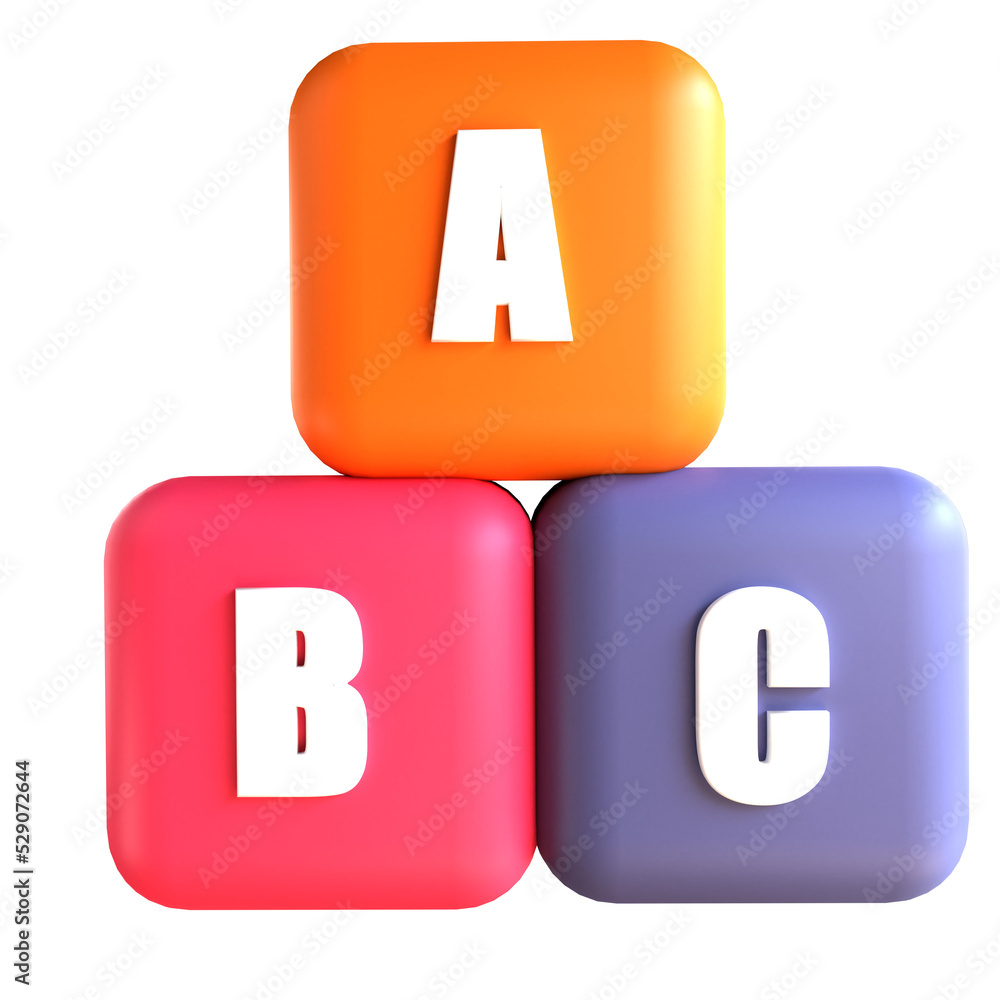 3D Illustration Cube A B C for education 3D Illustration Cube A B C for education
